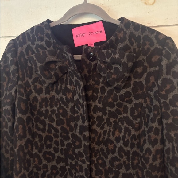 Betsey Johnson Women Collarless Leopard Print Wool Blend Coat -Size Medium - Picture 3 of 14